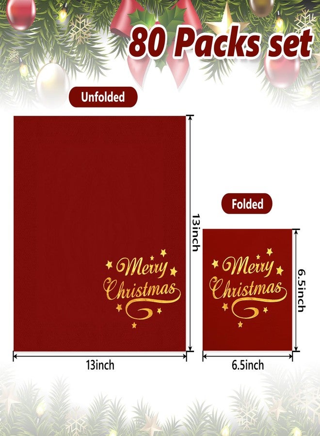 JarThenaAMCS مناديل ورقية من JarThenaAMCS، 80 قطعة، بتصميم عيد الميلاد المجيد، برقائق ذهبية وأحمر وأخضر، للاستخدام مرة واحدة، مناسبة للعشاء والغداء، مثالية لمستلزمات حفلات عيد الميلاد الشتوية، مقاس 6.5 × 6.5 بوصة - Image 2